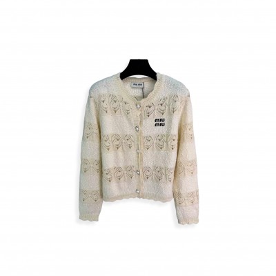 MIU MIU VINTAGE SWEET WOMEN CAKE PATTERN EMBROIDERY SHORT SWEATER 